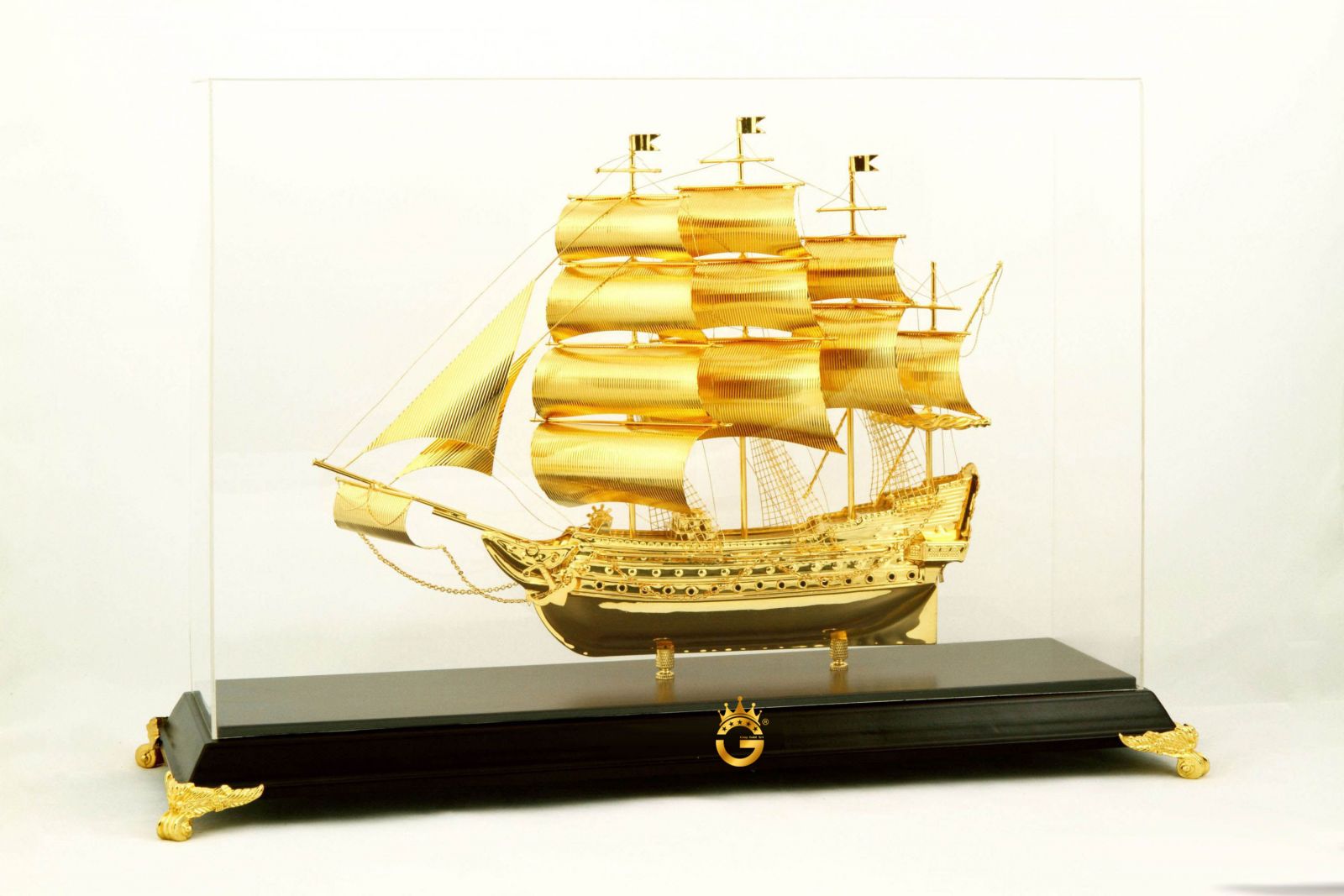 Thuyền buồm mạ vàng 24k 30 cm, 50 cm quà tặng để bàn ý nghĩa cho người Kinh doanh